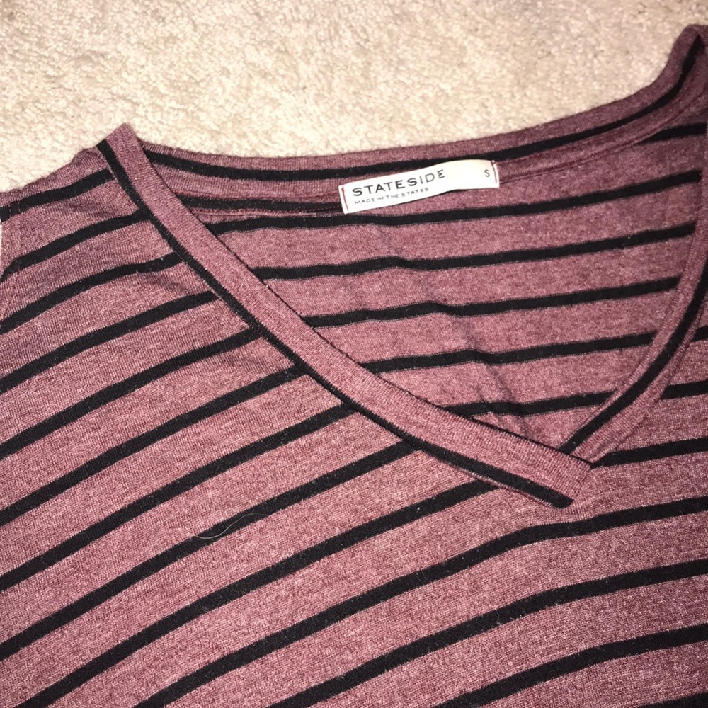 Stateside Shoulder Cut Out Striped T shirt - Picture 2 of 3
